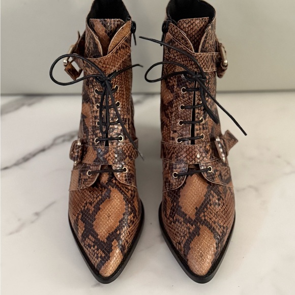 Office London Animal Print Ankle Zip Buckle Biker Cowboy Western Boots - Picture 2 of 6